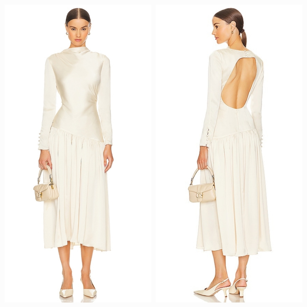 Lovers + Friends Cream Long-Sleeve Midi Dress with Open Back